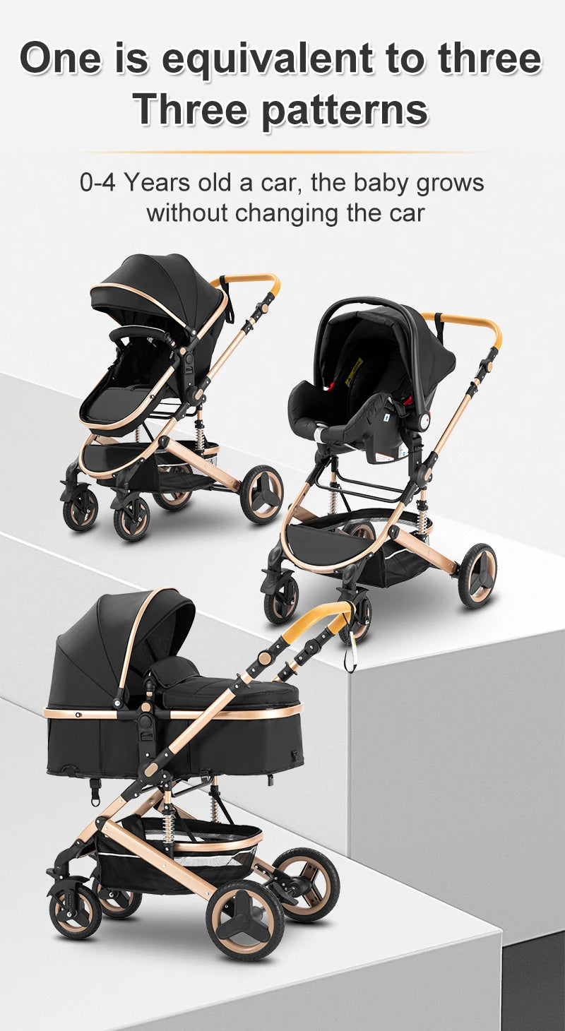 3-in-1 Luxurious Portable Baby Stroller with High Landscape Frame