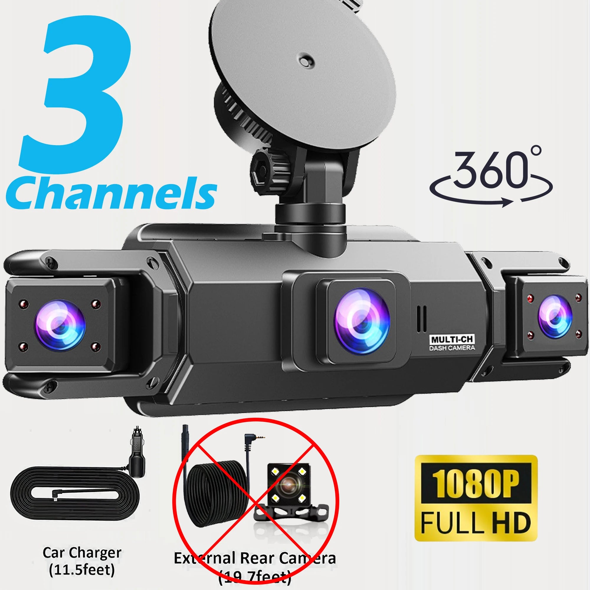 4-linse 360° dashcam med natvision og 24-timers parkeringsovervågning