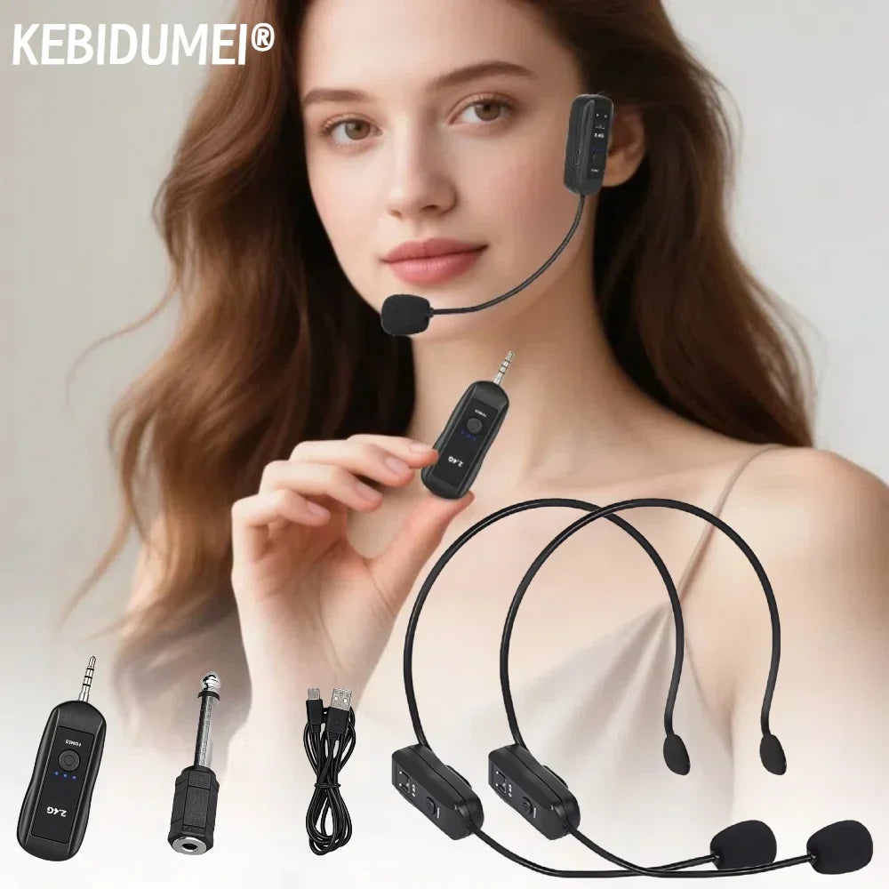 2.4G trådløs mikrofon til stemmeforstærker, headset med high fidelity, smart støjreduktion, plug and play, til karaokehøjttaler og mikrofon