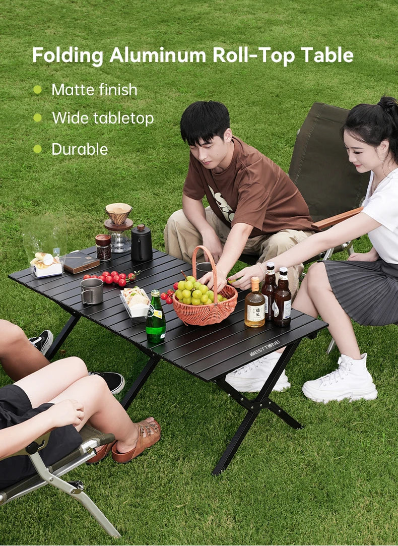 Aluminum Folding Camping Table for 6, Roll-Up Outdoor Use