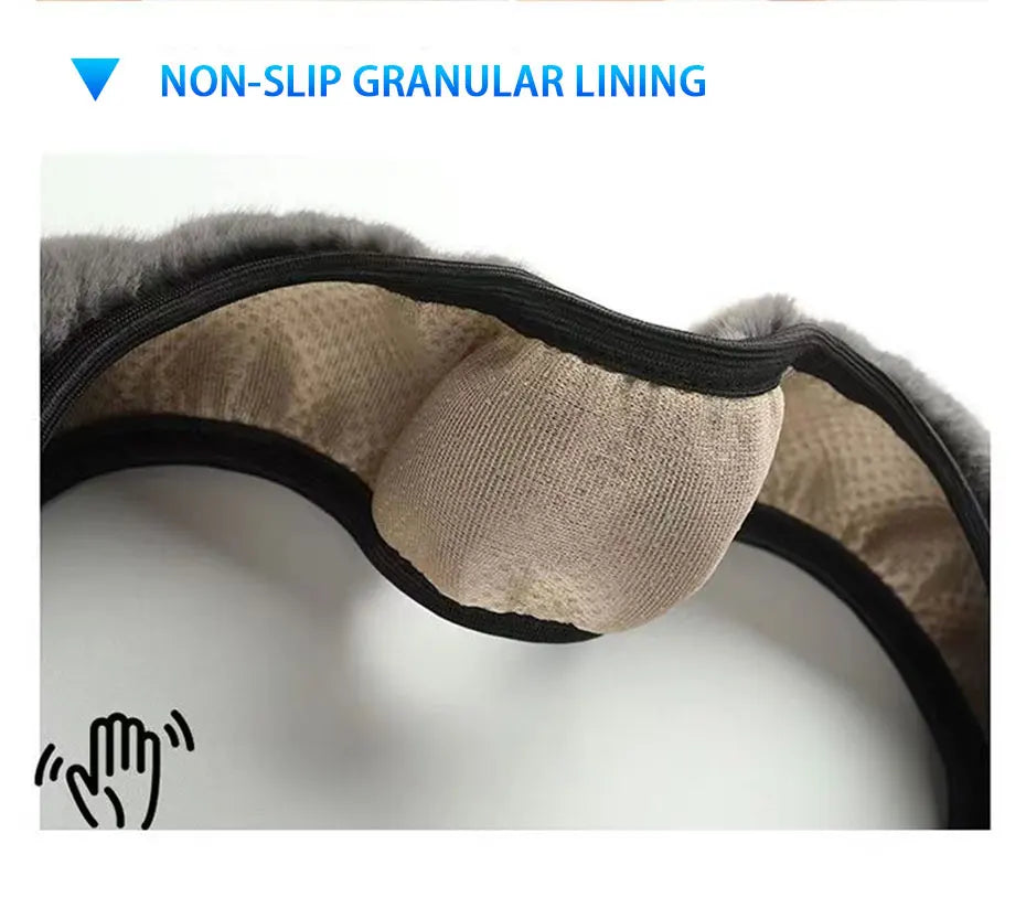 SEAMETAL Winter Warm Steering Wheel Cover Soft Plush Steer Cover Flexible Anti Slip Full-Wrapped Steering Protector for 37-39cm