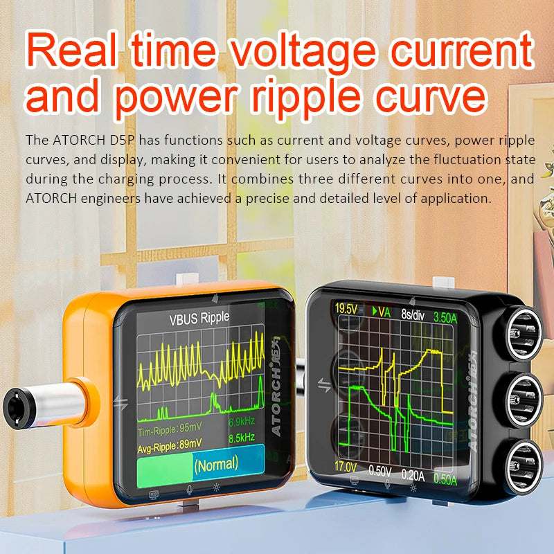 ATORCH D5P Touchscreen-Gleichstromtester DC5.5, DC 4.5-80V 12A, digitaler Voltmeter, Amperemeter, Wattmeter, Batteriekapazitäts- und Leistungsanalysator, Monitor
