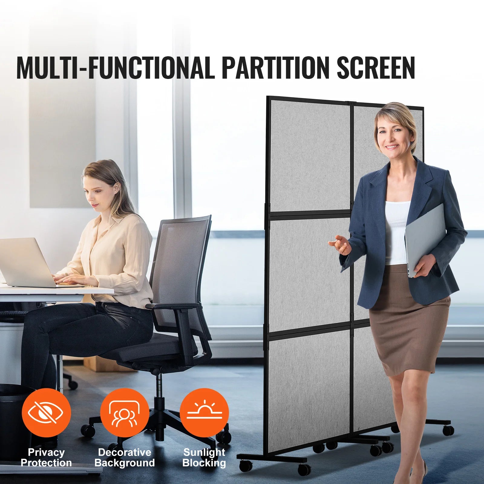 SucceBuy Office Divider 2 Panel Office Partition Freestanding Office Divider Wall Partition & Privacy Divider Reduce loud Noise