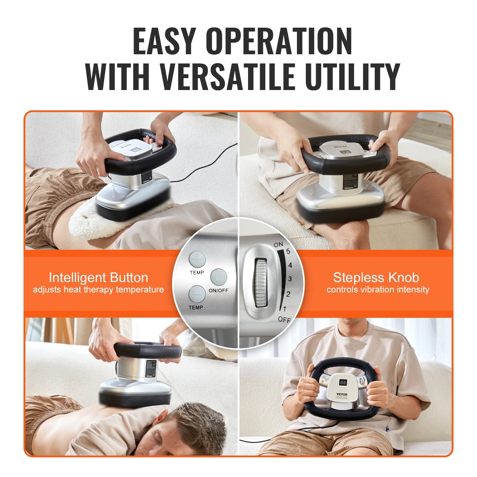 Handheld Body Massager with Variable Speed and Heat Therapy