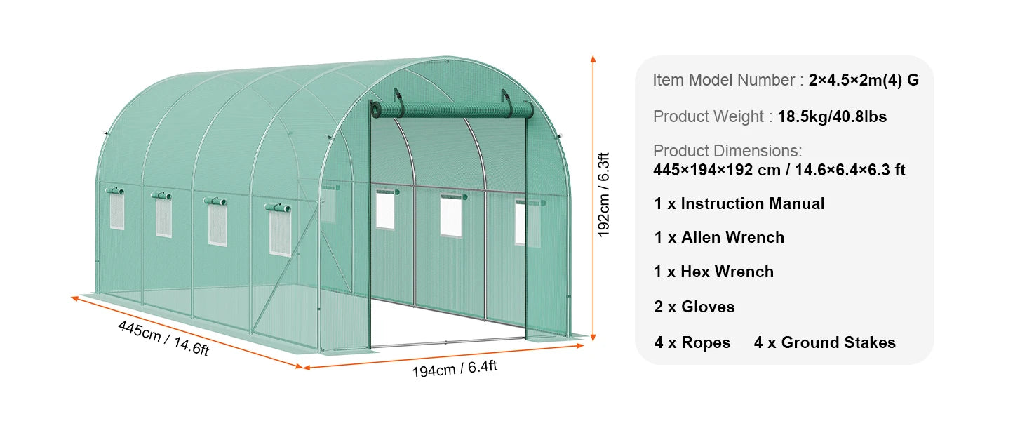 SucceBuy Durchgangs-Tunnel Gewächshaus Bogenhaus Gewächshaus Tunnel Pflanzen-Gewächshaus mit Stahlschale und PE-Abdeckung Roll-Top-Reißverschluss-Tür