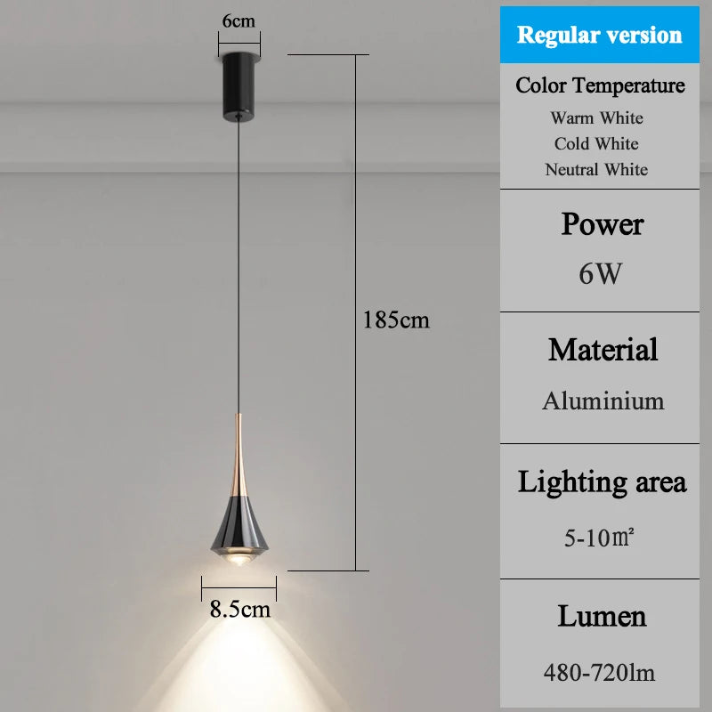 6W LED Pendant Light, Fixed or Adjustable Height