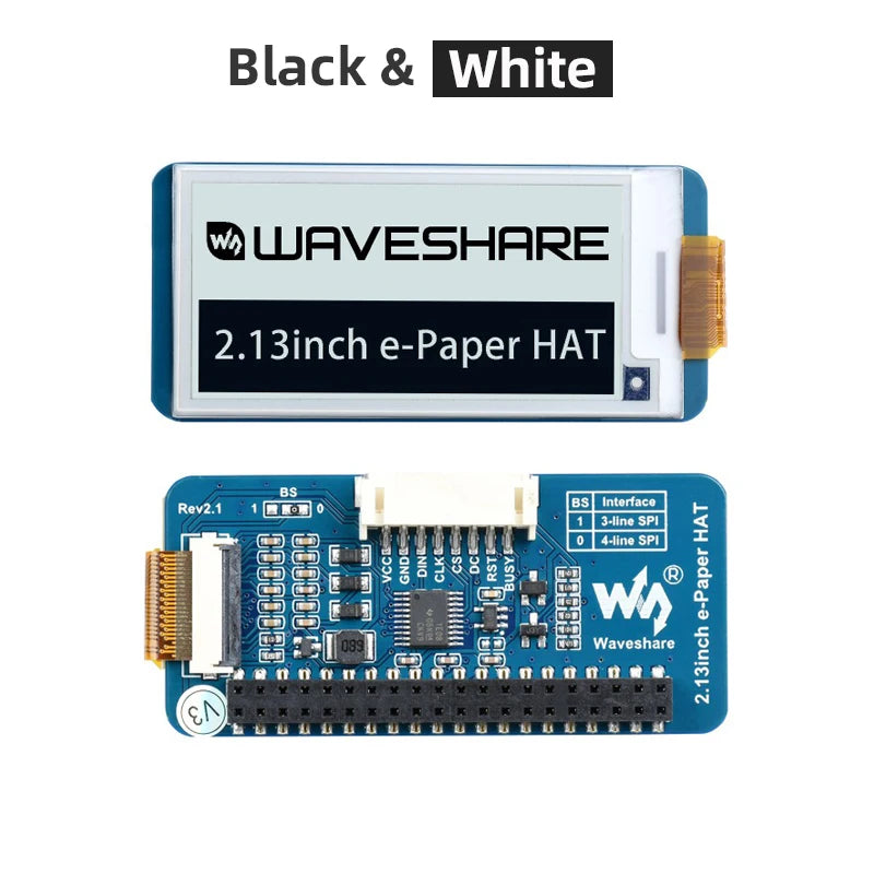 2.13-Inch E-Ink Display HAT, 250 x 122, SPI