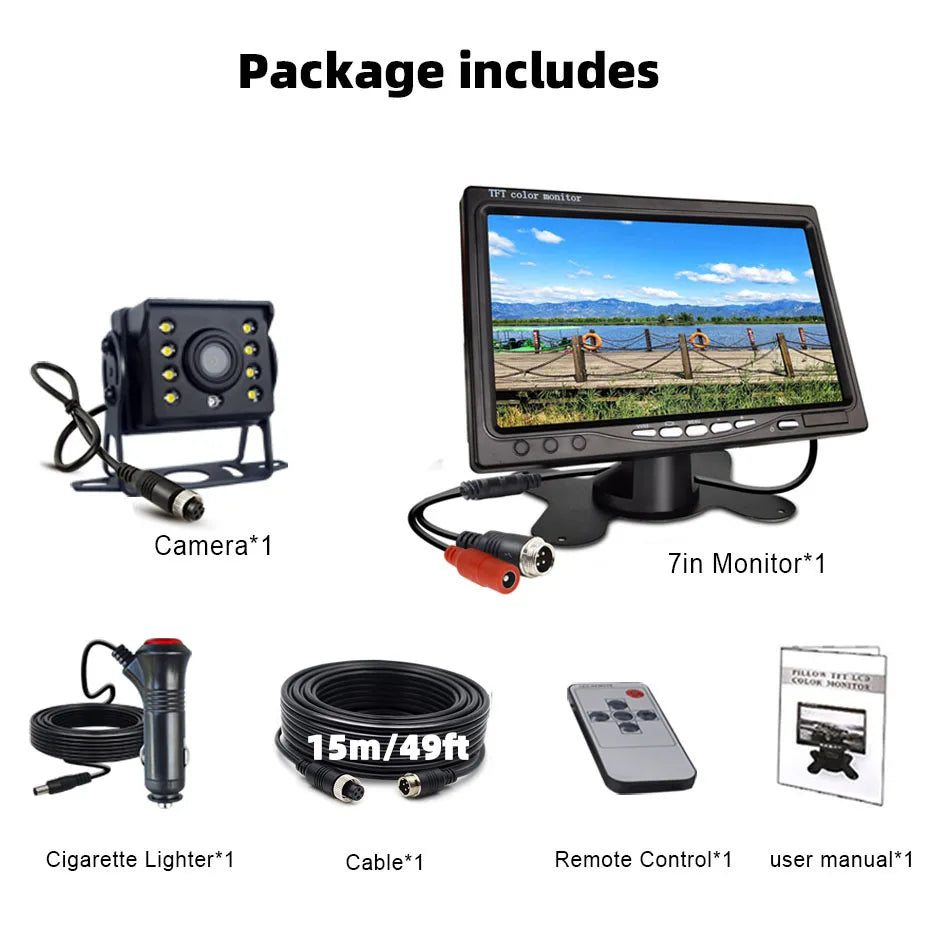 HD-backupkamera med 7" skærm til lastbil, autocamper og trailer