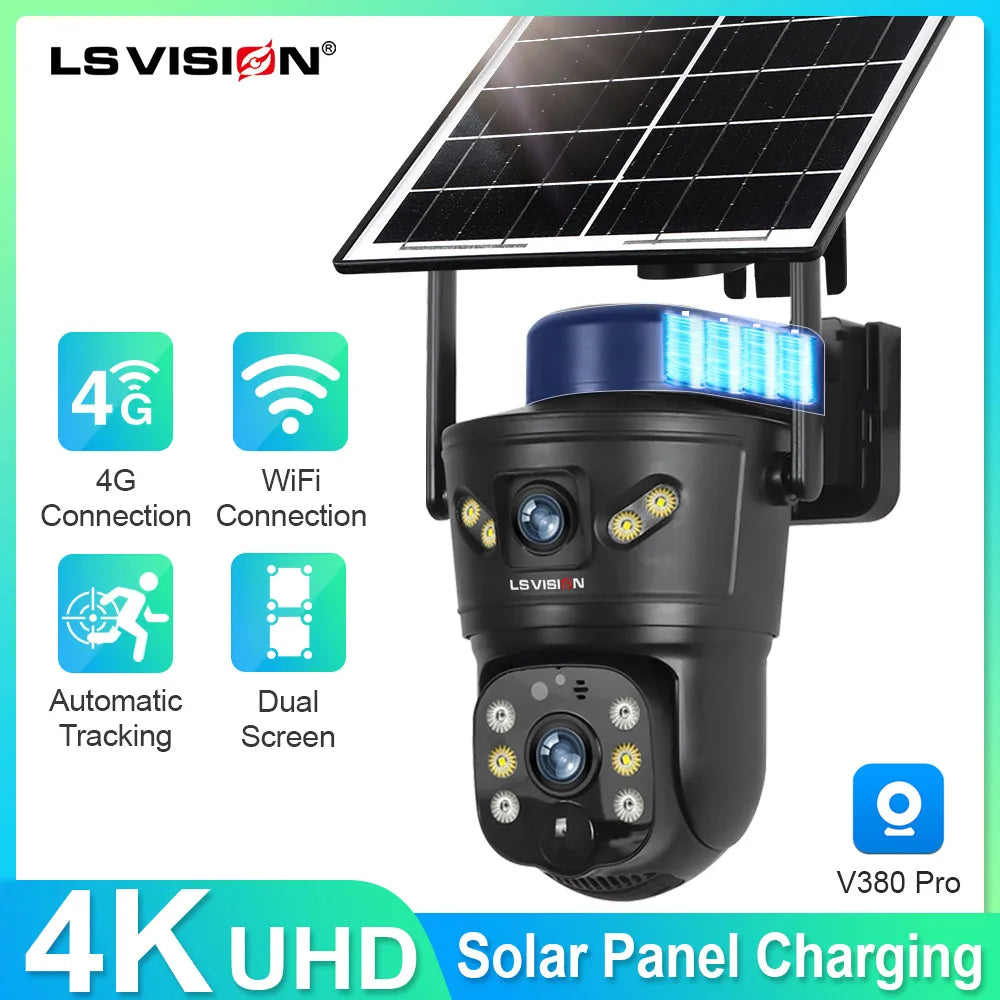 Solar Security Camera 8MP Dual Lens 4G/WiFi PTZ with Night Vision