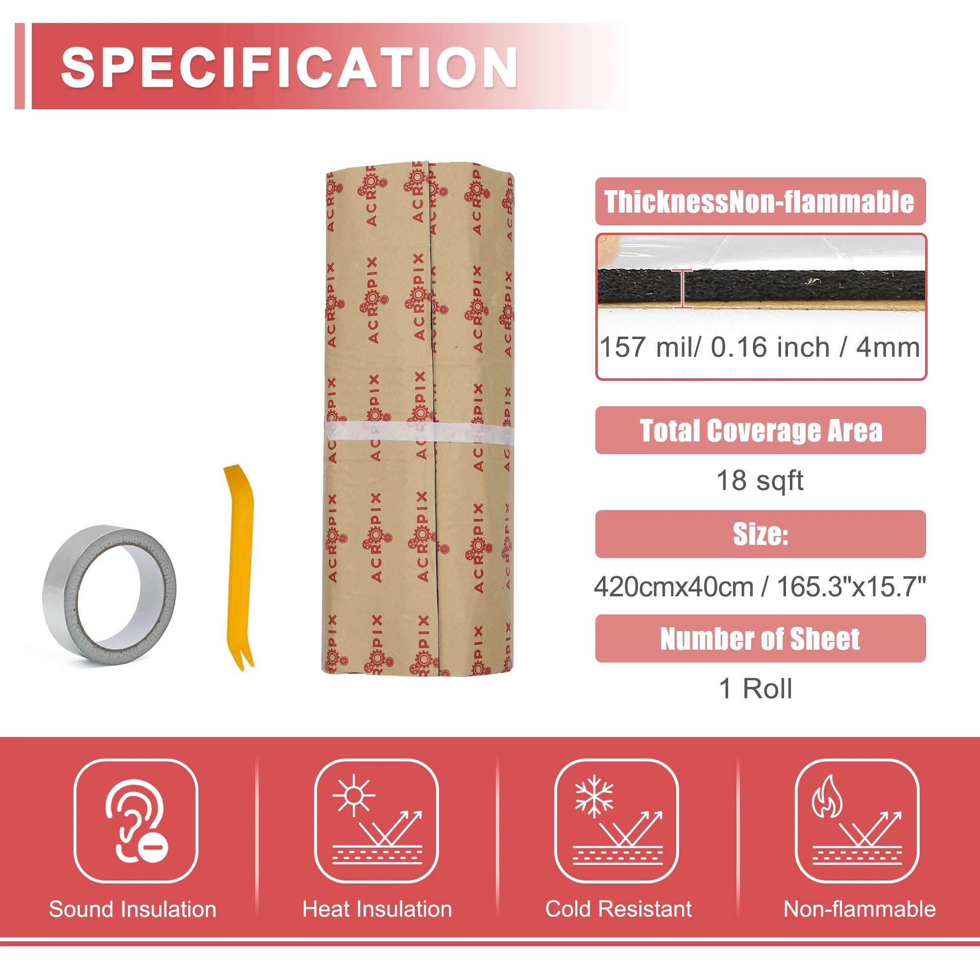 4mm Aluminum Foil Foam Car Heat Damping Pad 18 sqft 40 x 420 cm