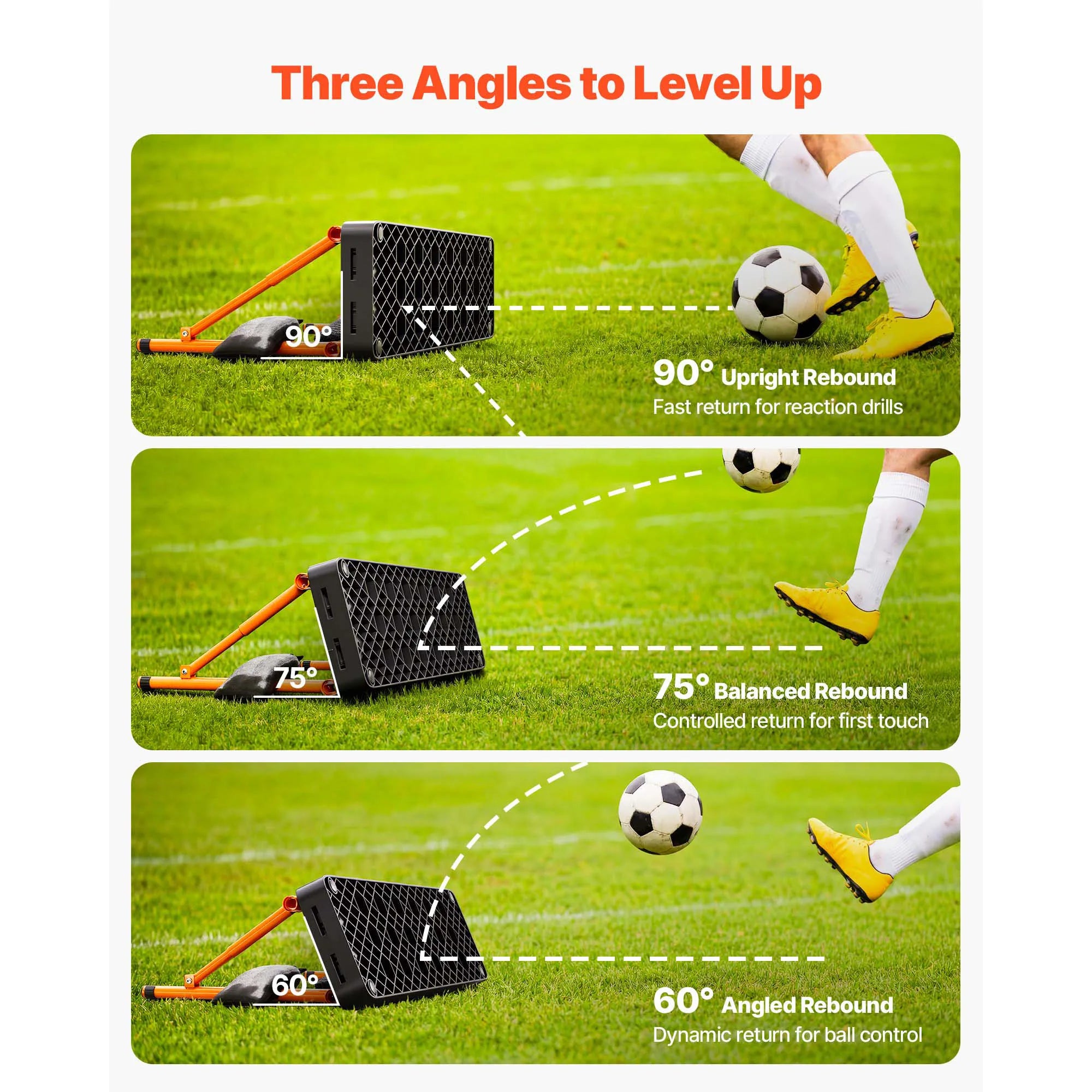 Soccer Rebounder Board 37.4in Dual Surface Trainer with Angles