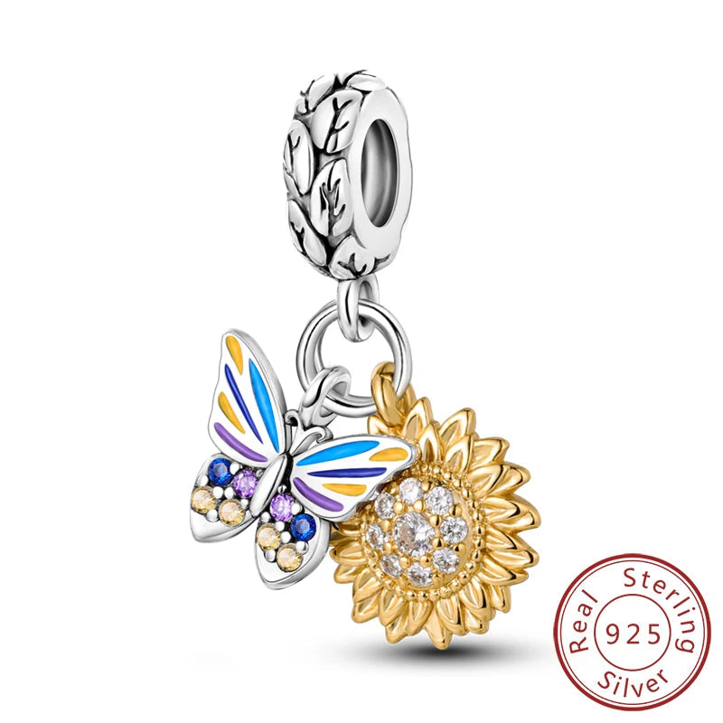 Original 925 Sterling Silver Charm Beads Glowing Luminous Firefly Butterfly Pendant for Bracelet Charm Jewelry