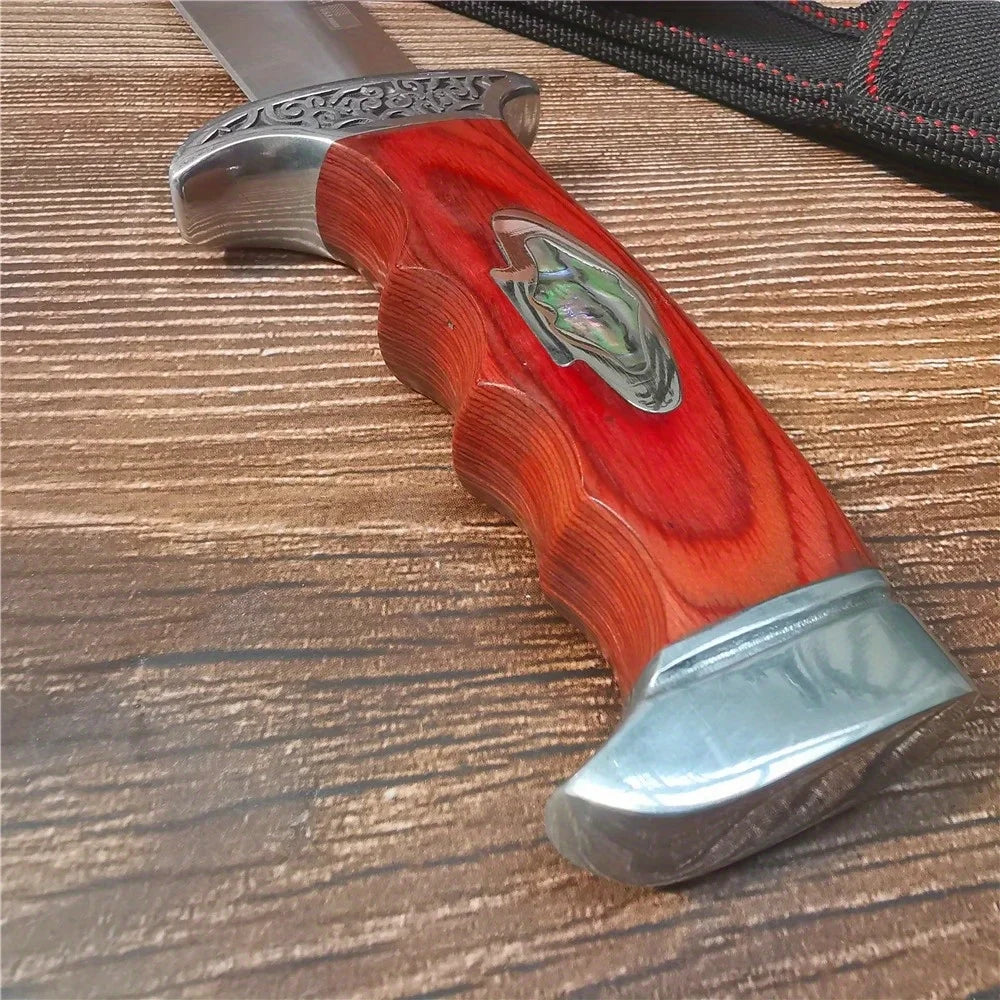 Couteau de plein air à lame fixe 10,4" en acier 9Cr18MoV avec étui