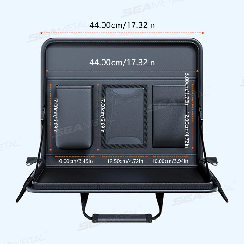 SEAMETAL Portable Laptop Storage Bag for Car Steering Wheel Temporary Tray Snacks Holder Foldable Multi-Pocket Car Organizer