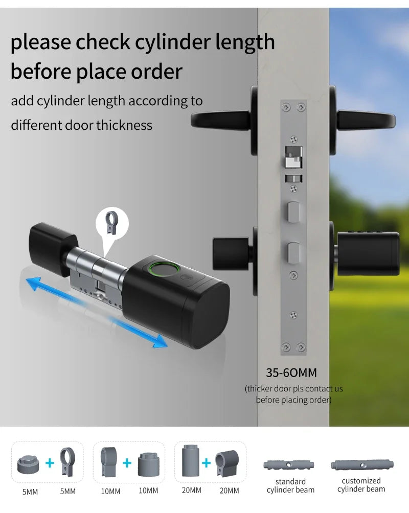 Electronic Digital Tuya Smart Lock Cylinder with Fingerprint Password App Bluetooth Card Mechanical Key Easy Replacement Battery