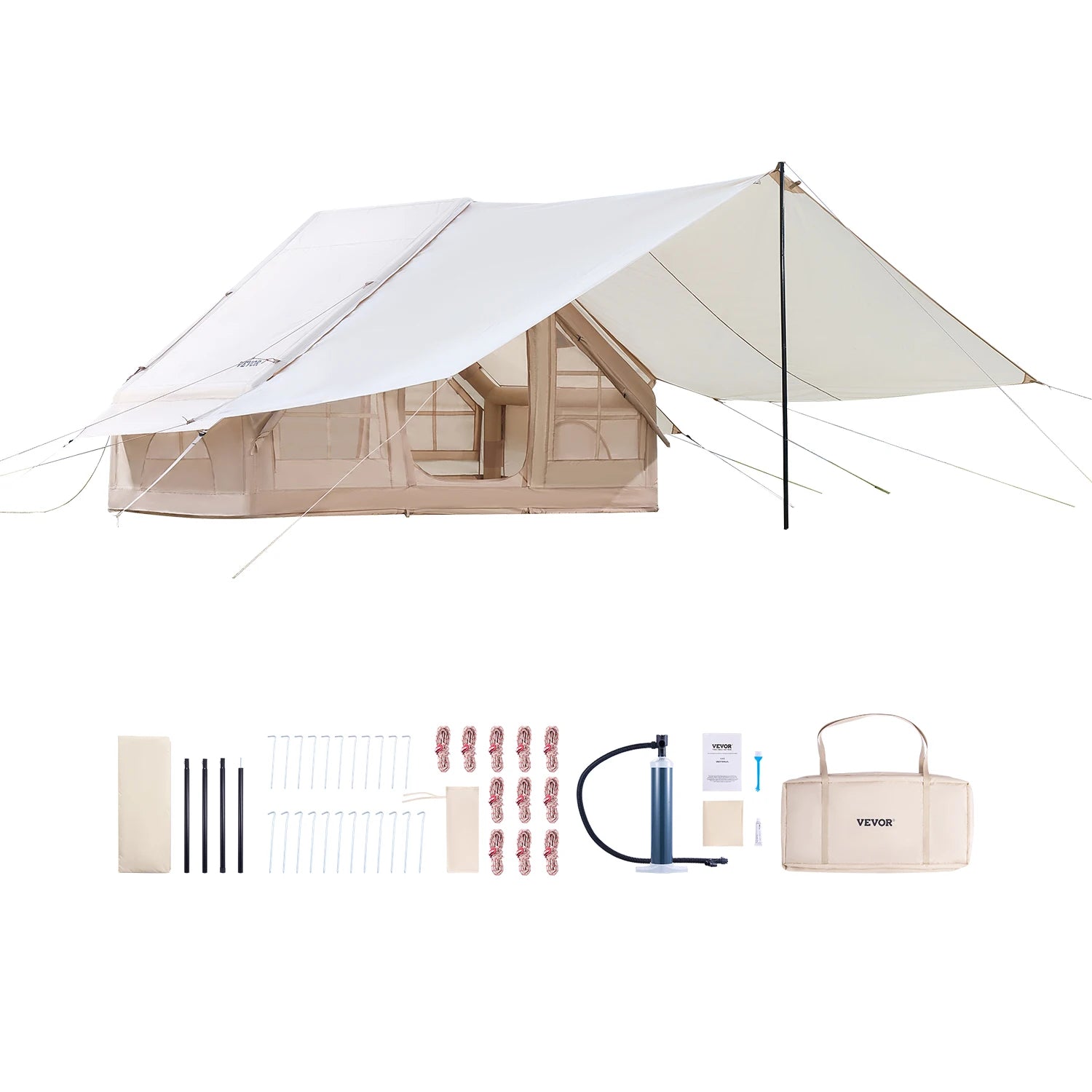 Tente de camping gonflable pour 3 à 5 personnes avec pompe et auvent