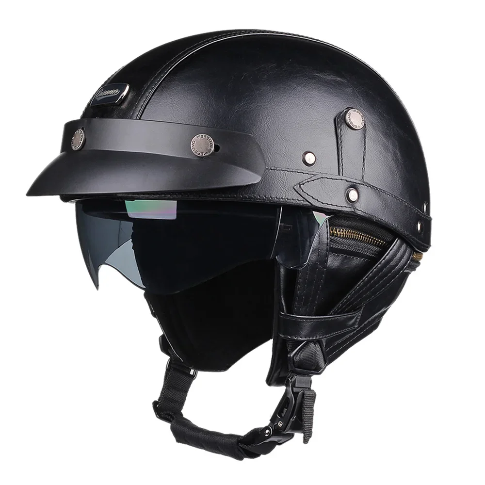 Retro Motorcycle Helmet DOT Certification Moto Helmet Men Women Half Helmet HD Lens Casco Four Seasons Riding Scooter Capacetes