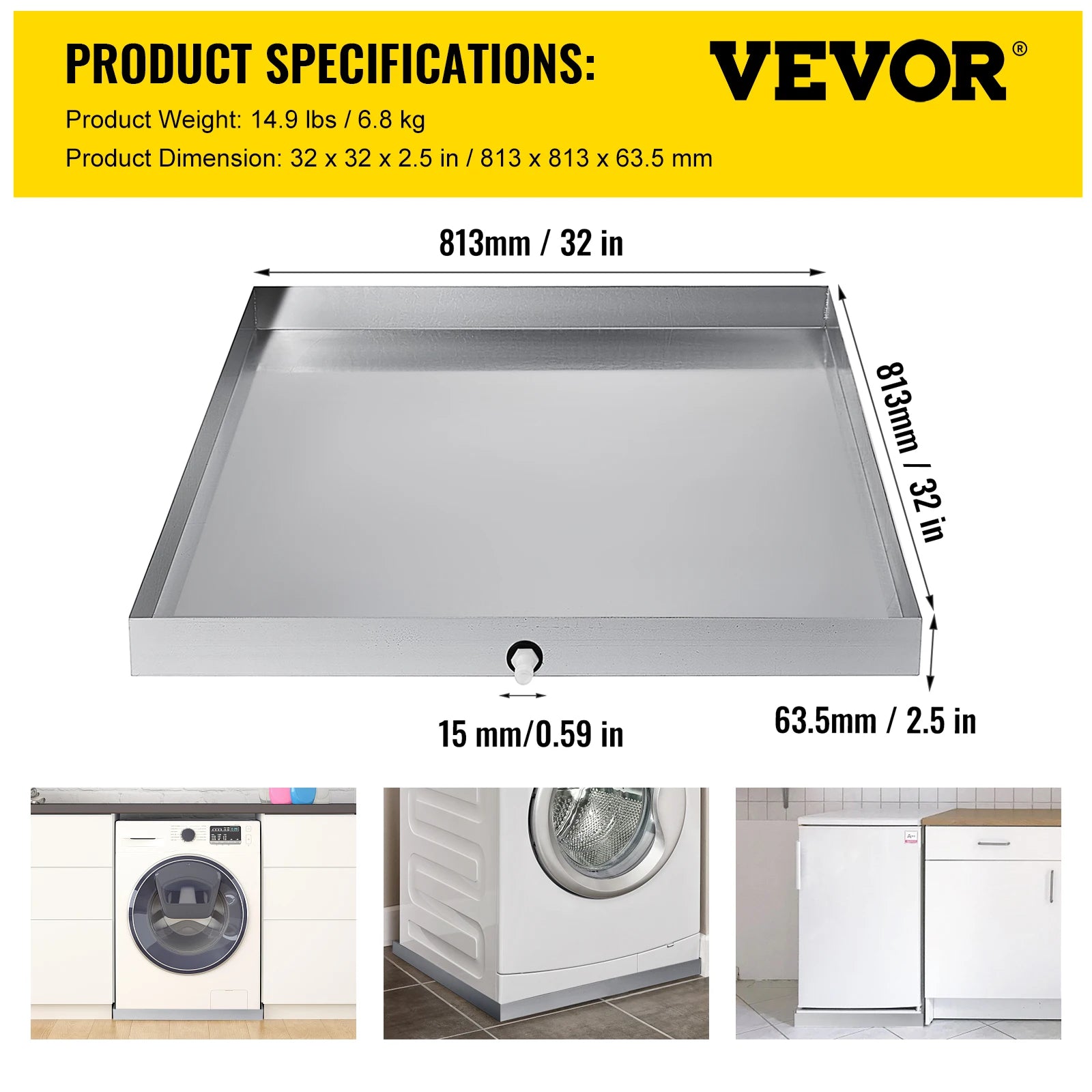 Stainless Steel Washing Machine Drain Pan with Welded Corners