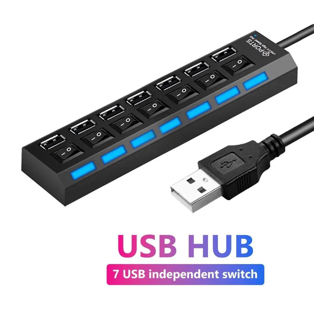 7 port USB 2.0 hub egyedi kapcsolókkal