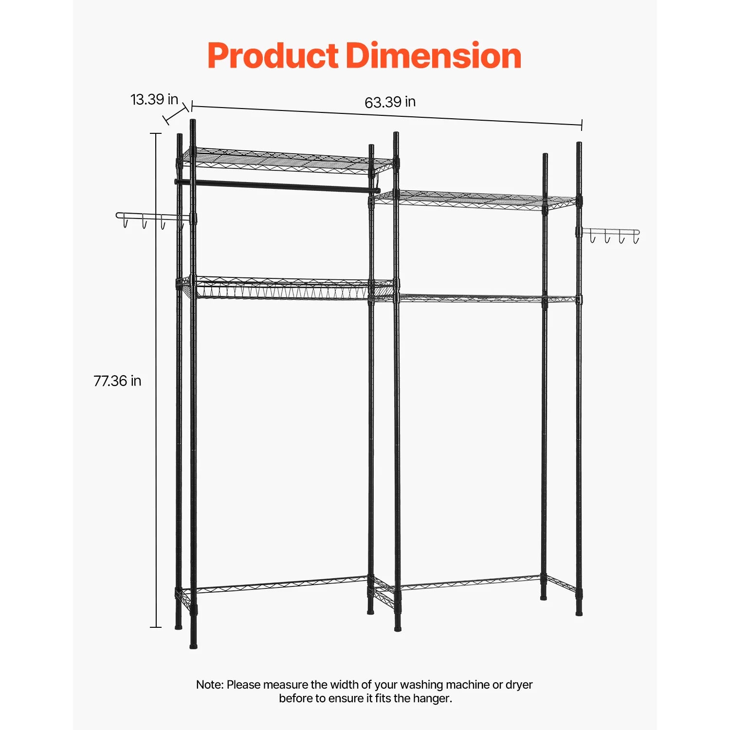 SucceBuy Over Washer and Dryer Storage Shelves Laundry Room Drying Rack with Hanger Rod and Hooks for Laundry Room Organization