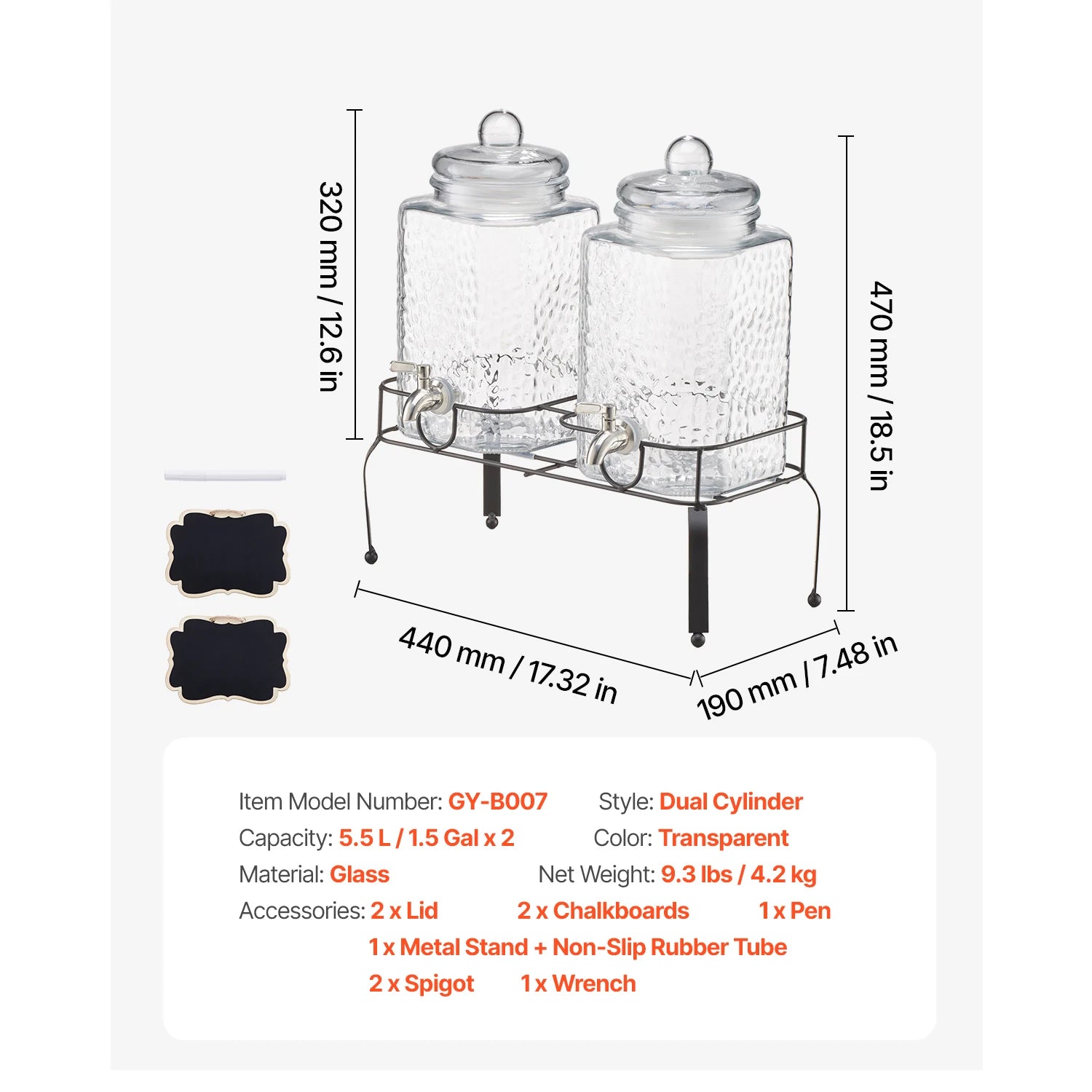 Glass Beverage Dispenser with Wood Stand and Spigot