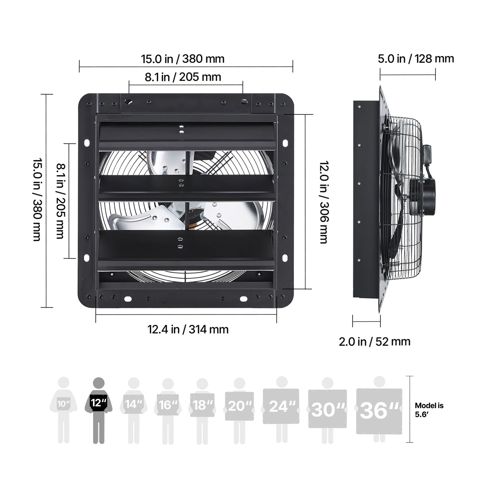 Wall Mounted Shutter Exhaust Fan with Speed Control for Attic