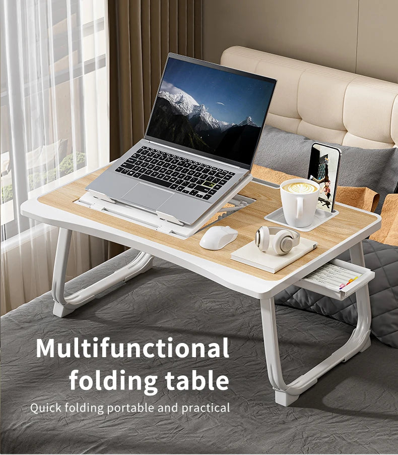 Foldable Laptop Desk with Drawers – Adjustable Reading & Bed Tray