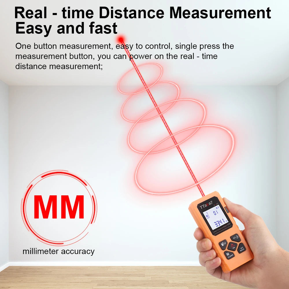 Laser Distance Meter, 40 m or 60 m, Rechargeable
