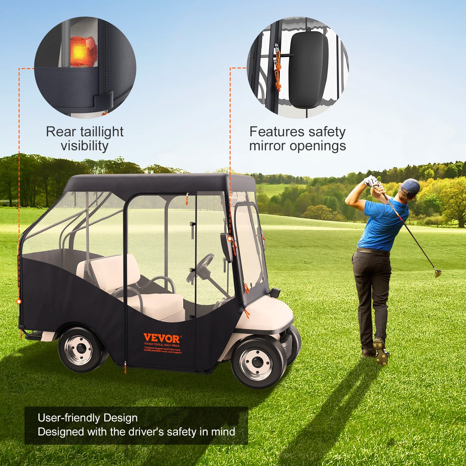 4 Kişilik Golf Aracı Kılıfı Şeffaf Pencereli Hava Koşullarına Dayanıklı Örtü