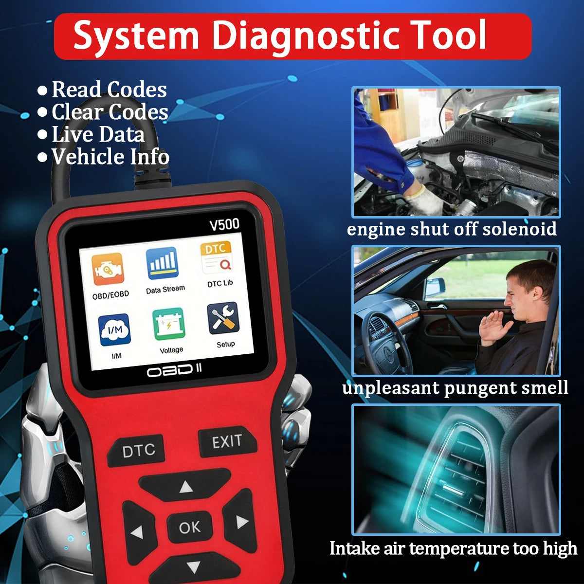 Car OBD2 Scanner Diagnostic Tool Code Reader, Car Voltage Tester Engine Fault Code Scanner, Charging Tester Diagnostic Tool V500