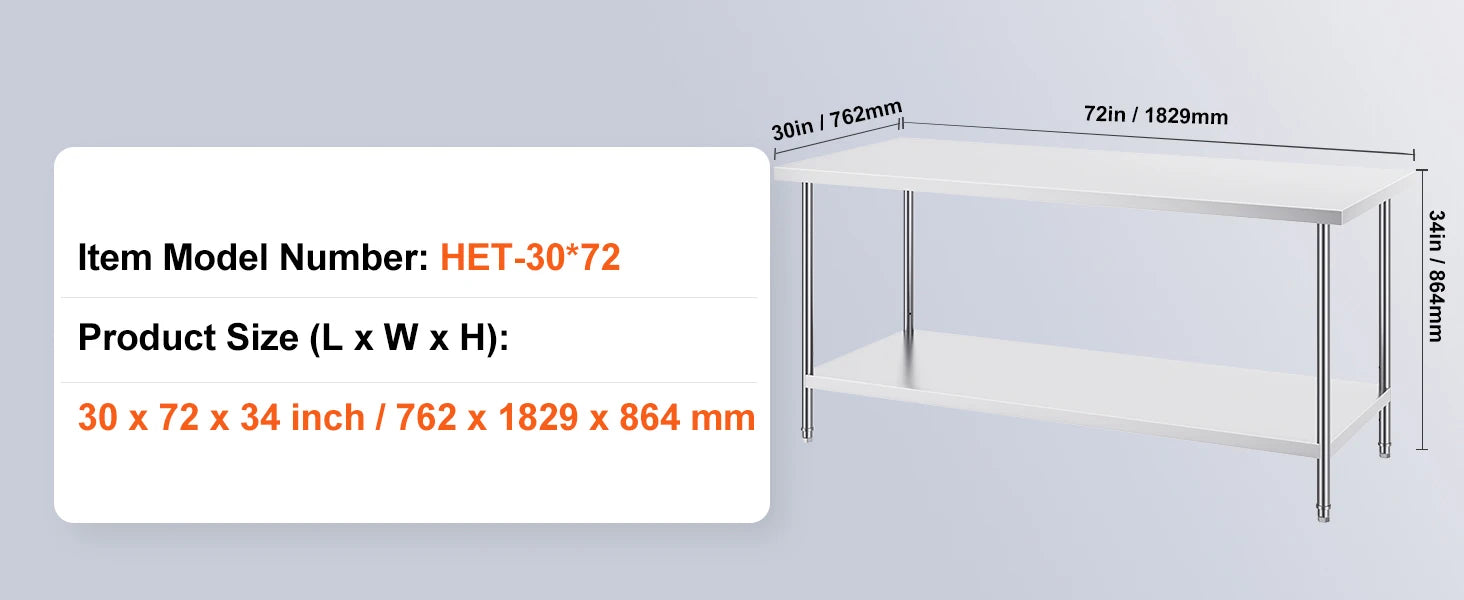 Stainless Steel Work Table with Adjustable Shelves for Kitchen Use