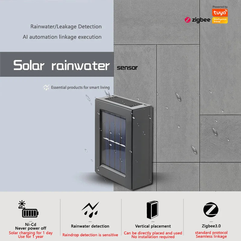Zigbee Solar Energy Rainfall Sensor, Wireless Rain Monitor Detector, Smart Life APP Remote Control Smart Home Rain Sensing Devic