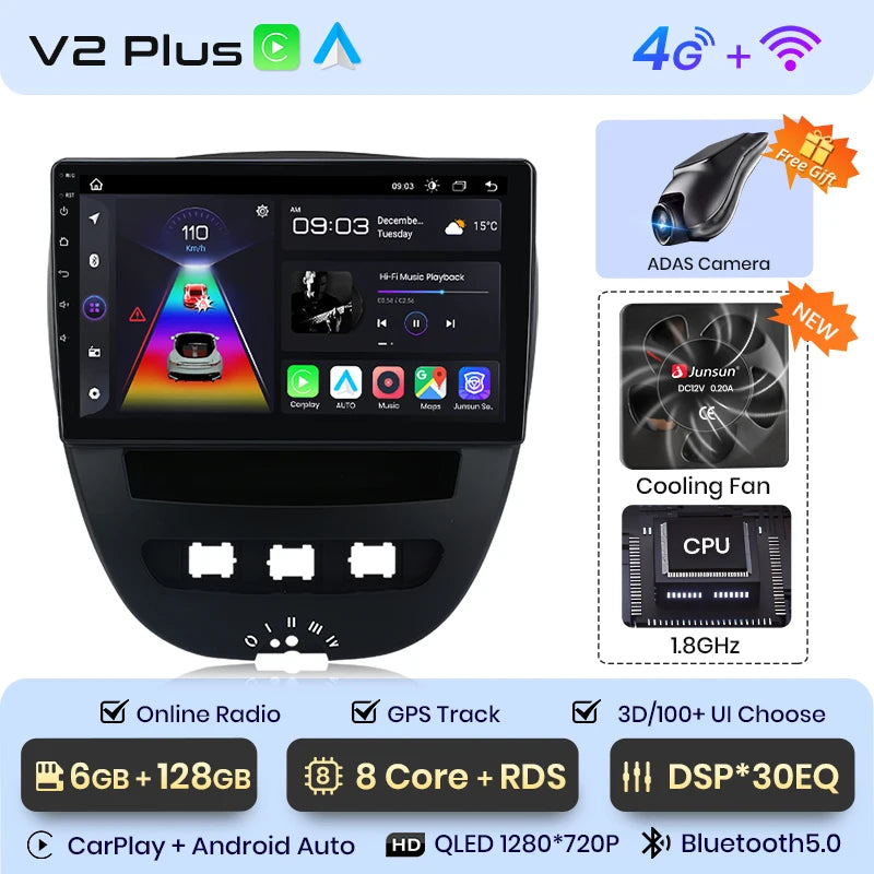 Junsun V1 Plus Car Radio with Wireless CarPlay & Android Auto