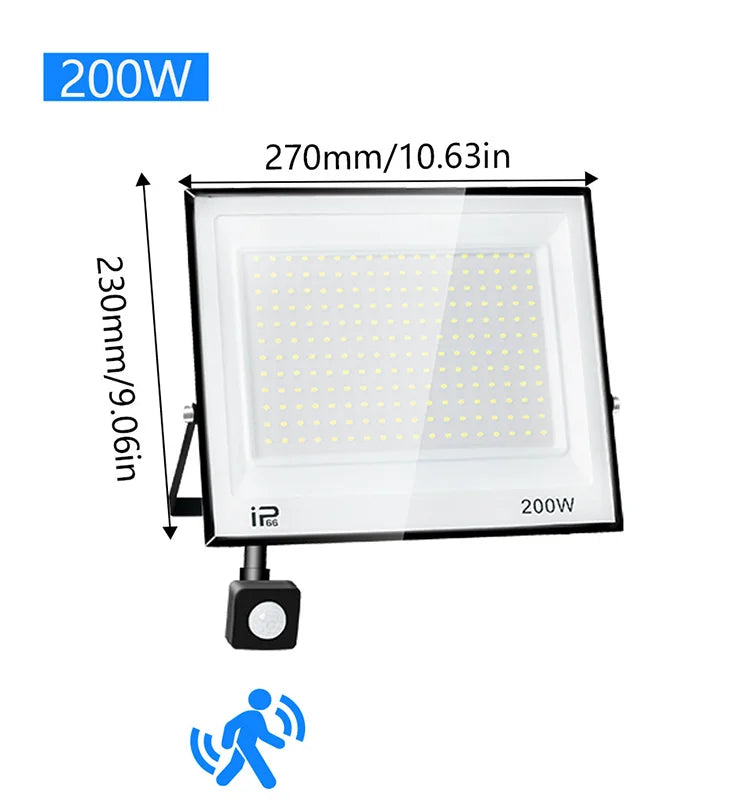 Outdoor LED Floodlight with PIR Sensor, 20 W to 300 W