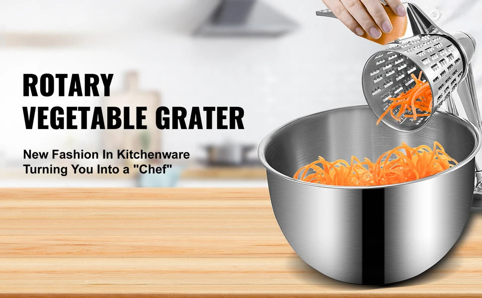 Rotary Cheese Grater with 5 Blades & 2.5L Bowl Manual Slicer