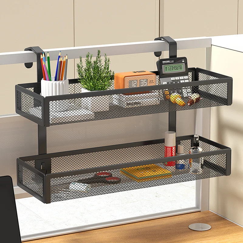 Estante metálico de escritorio con cesta