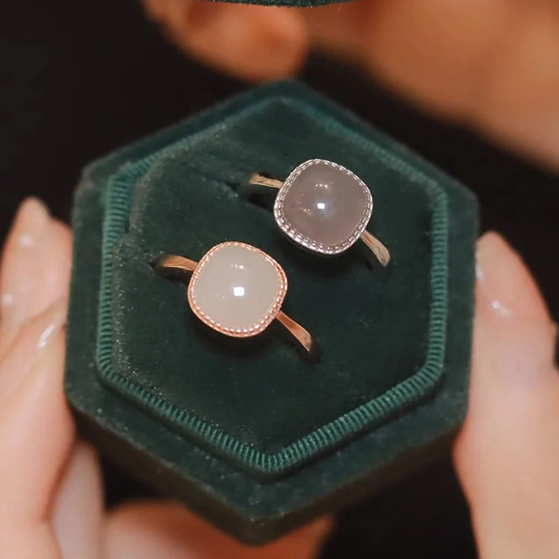 925 Sterling Silver plated Liquid Lava Hetian Jade Bamboo Ring for Women Girl Gift Irregular Vintage Jewelry Dropshipping