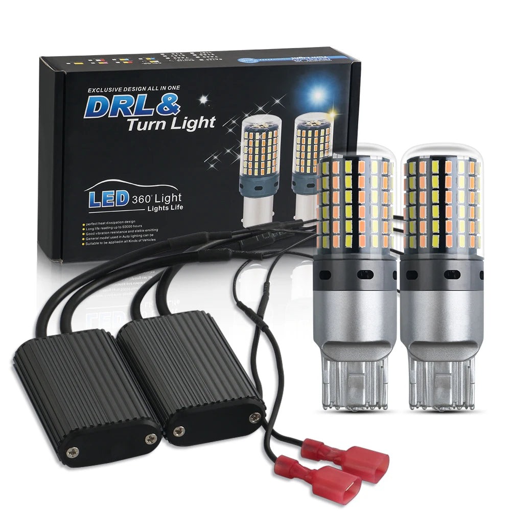 2PCS 1156 BA15S P21W BAU15S PY21W Canbus No Error LED Lights 7440 W21W T20 Car DRL Turn Signal Dual Mode Switchback Dual Color