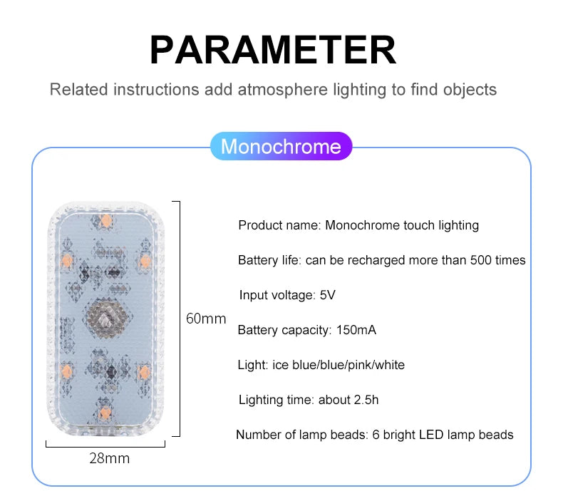 LED Touch Light Mini Wireless Car Interior Lighting Auto Roof Ceiling Reading Lamp for Trunk Storage Box USB Charging