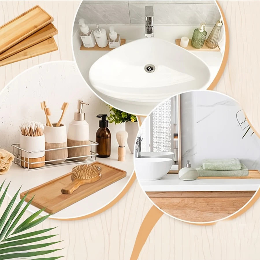 Bamboo Bathroom Tray for Vanity and Countertop, 1 to 3 Pieces