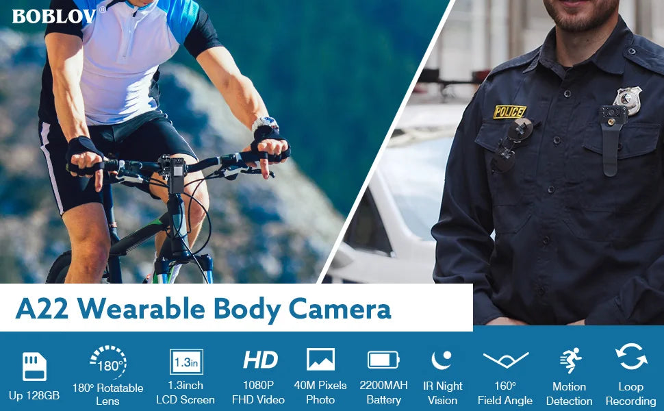 BOBLOV A22 Digital Mini Body Camera 1080P Sports DV HD Screen Magnetic Night Vision Small Camera Nanny Camcorder Police