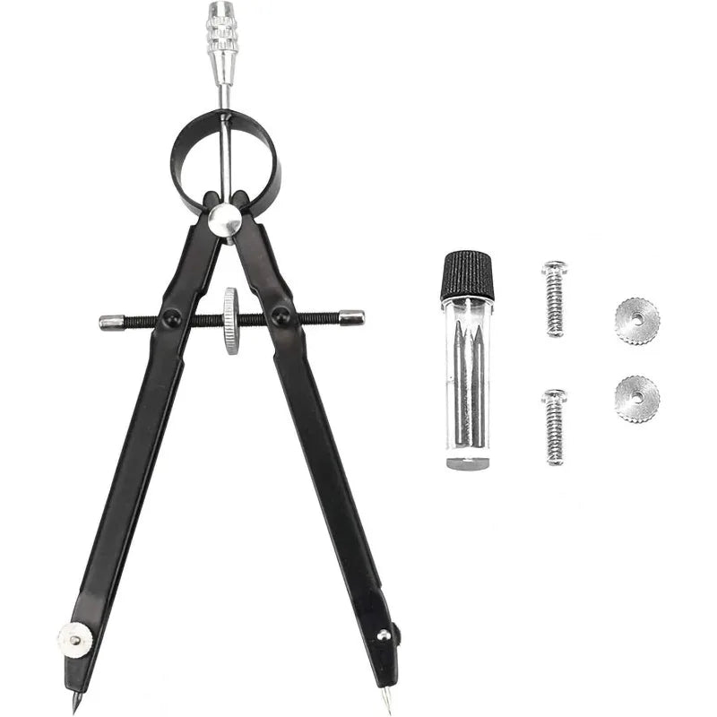 Metal Drawing Compass with Adjustment Wheel & Spare Leads