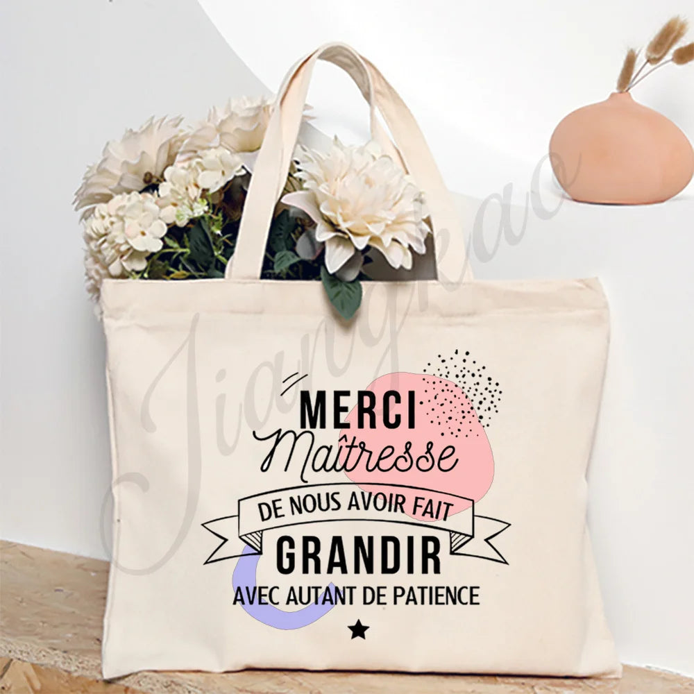 Thank You Teacher Stampa Francese Borsa a Spalla Donna Borsa in Tela Borse da Shopping Borse Femminili Borsa Riutilizzabile Migliori Regali per Maitresse