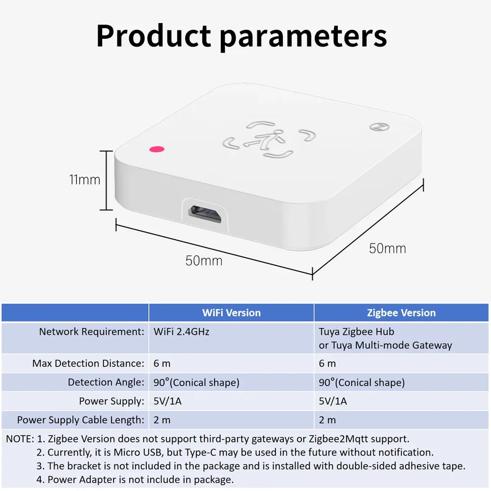Tuya Zigbee WiFi Human Presence Sensor MmWave Radar Detector With Luminance Sensor For Smart Home Smart Life Replace PIR Sensor