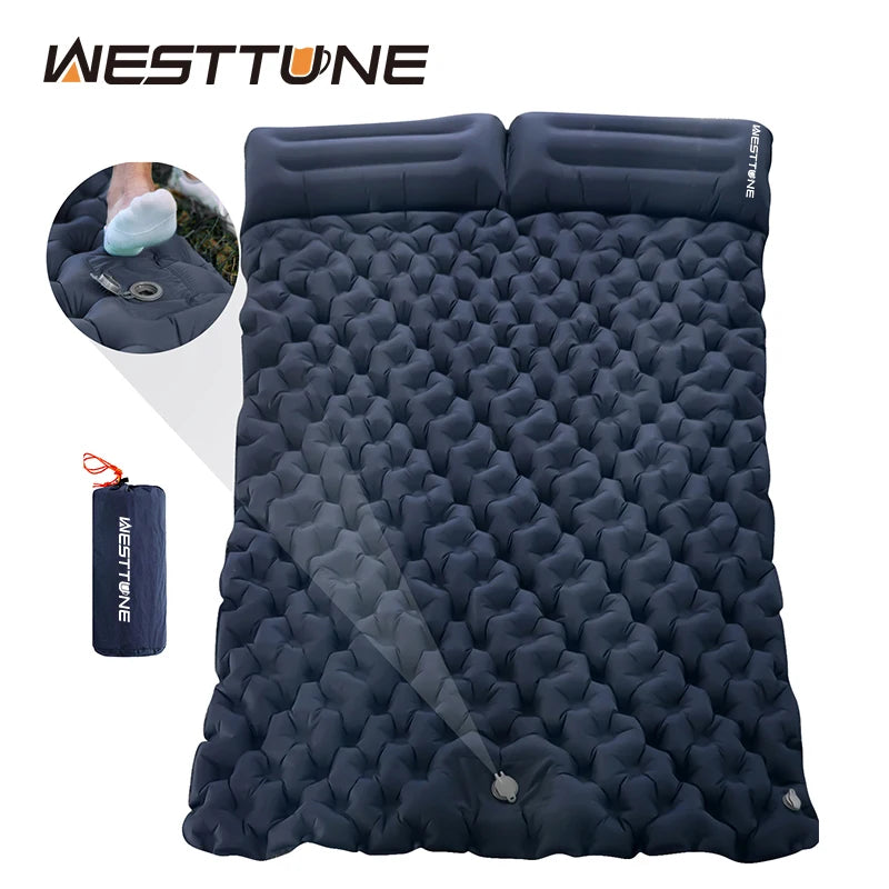 Double Inflatable Mattress with Built-in Pillow Pump for Camping