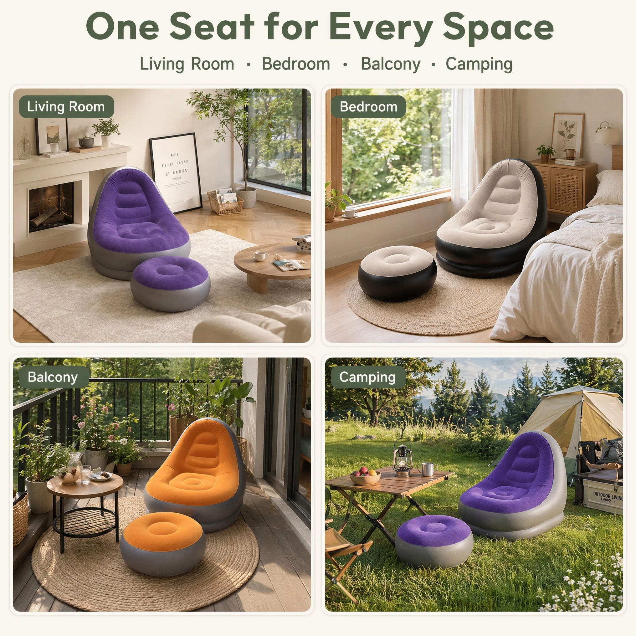 Inflatable Flocking Lazy Sofa Set with Foot Stool