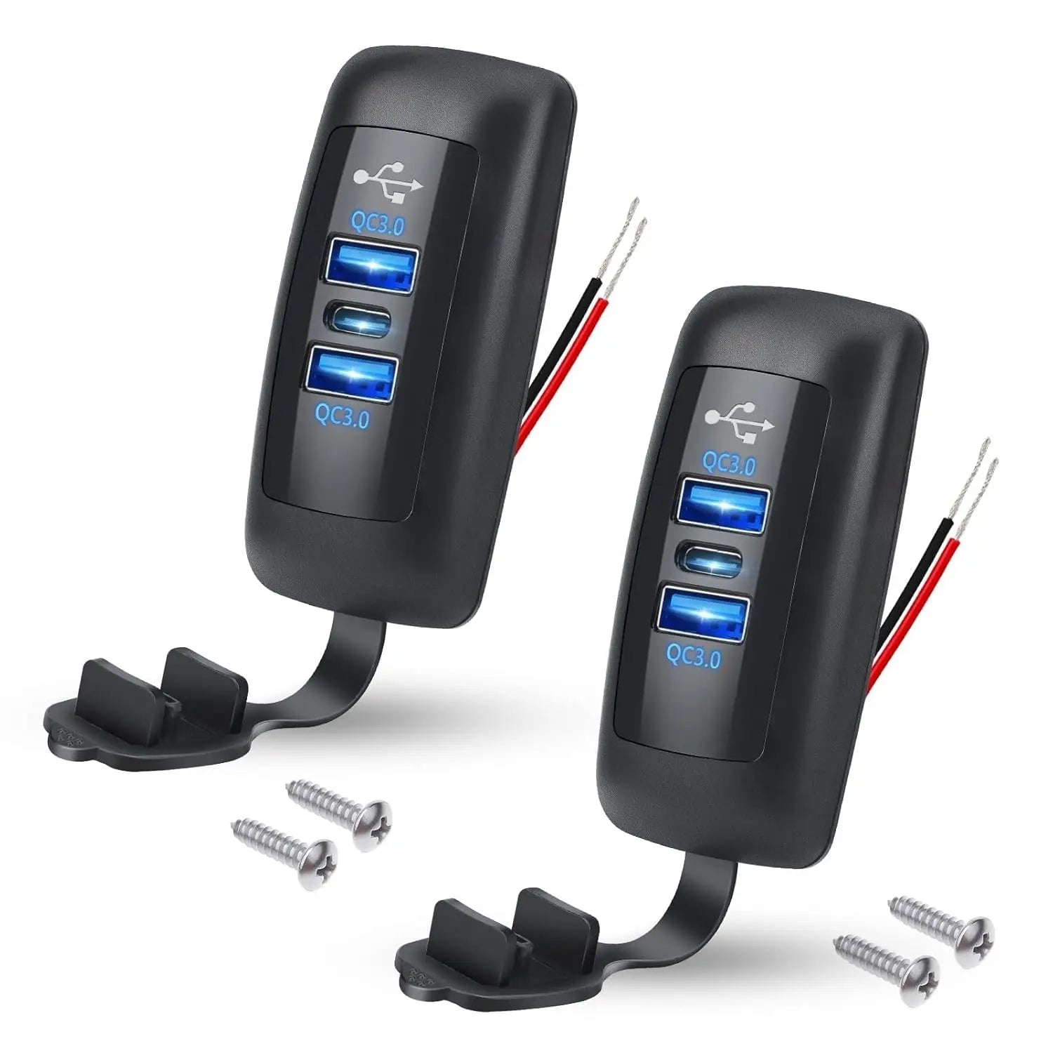 Carregador de Carro com 3 Portas, Dupla USB PD QC3.0, Adaptador de Carga Rápida à Prova de Água para Caminhão, Marinha, Motociclo e Acessórios de Carro