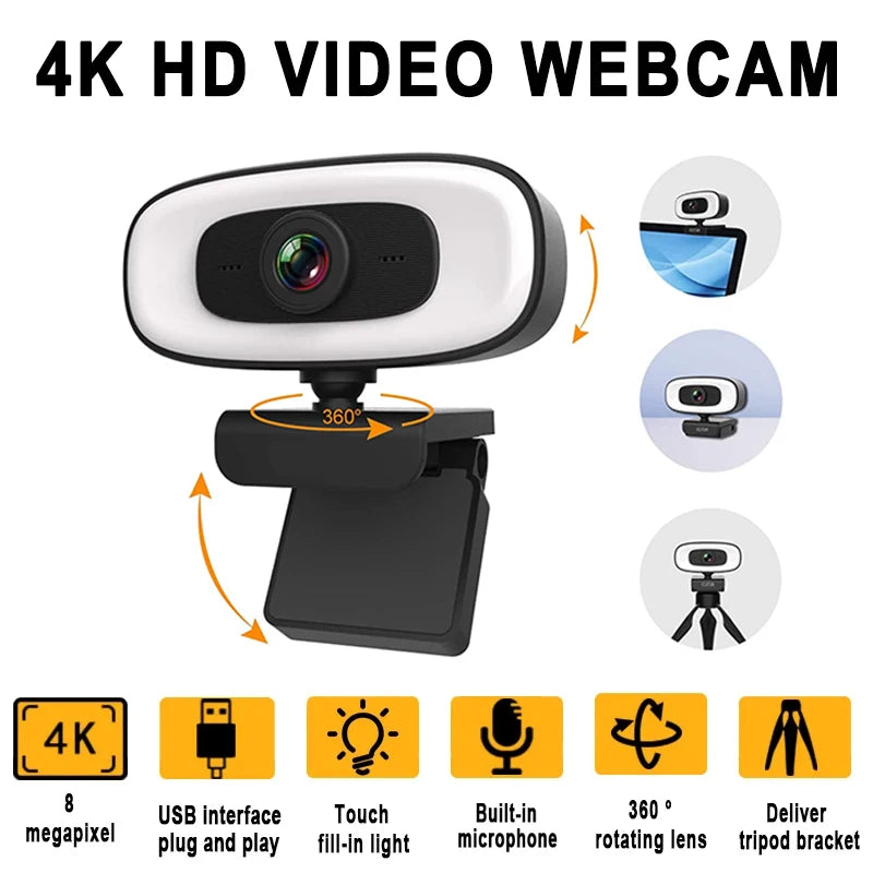 USB Webcam with Microphone, 1080p or 4K Option