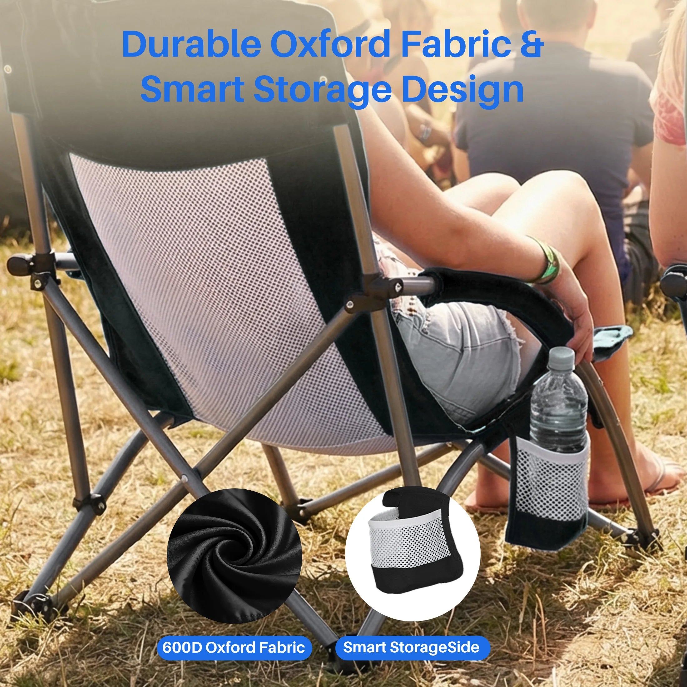 Low Folding Beach Chair with Mesh Back, Cup Holder & Armrests
