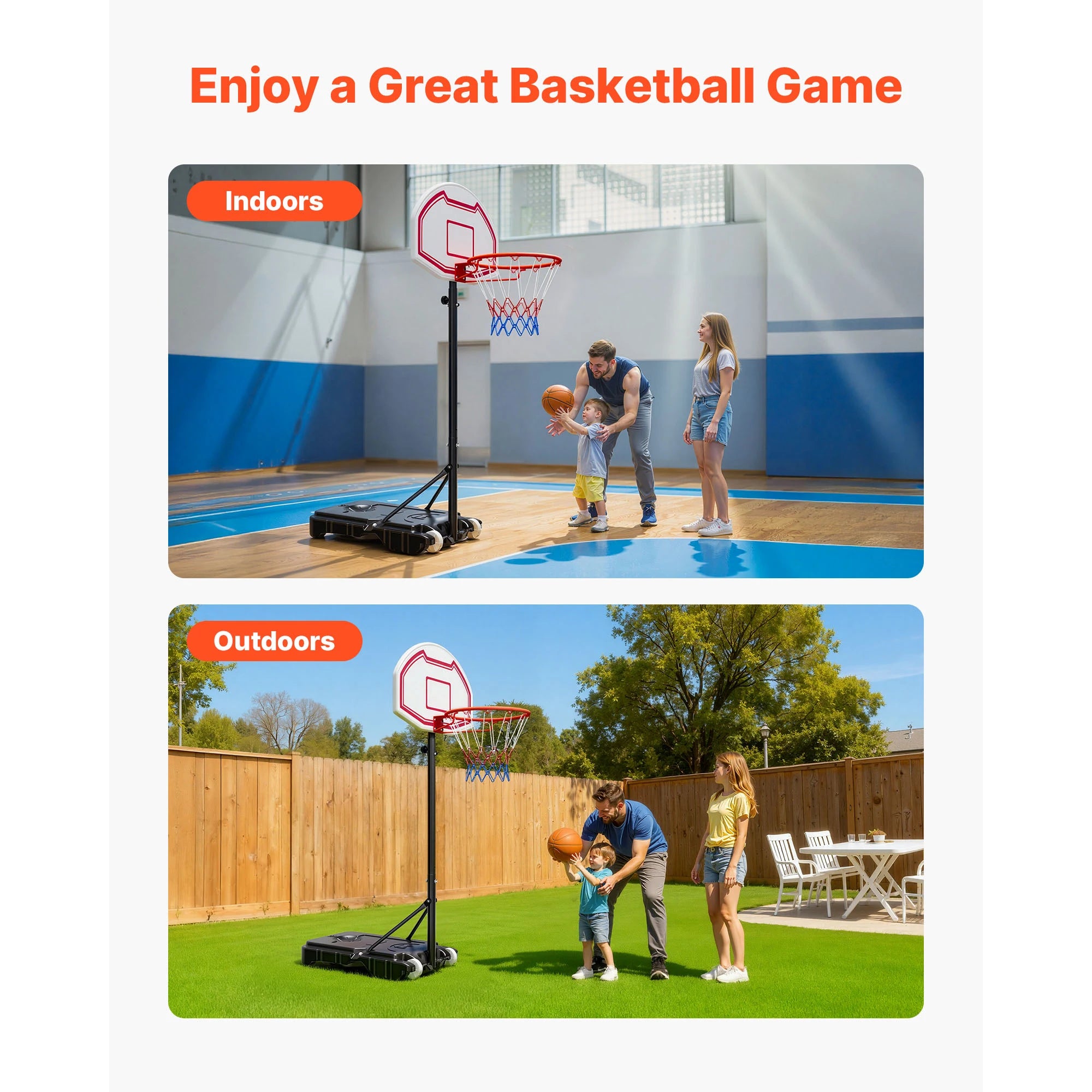 Canestro da basket portatile regolabile 5,2–6,9 ft con ruote